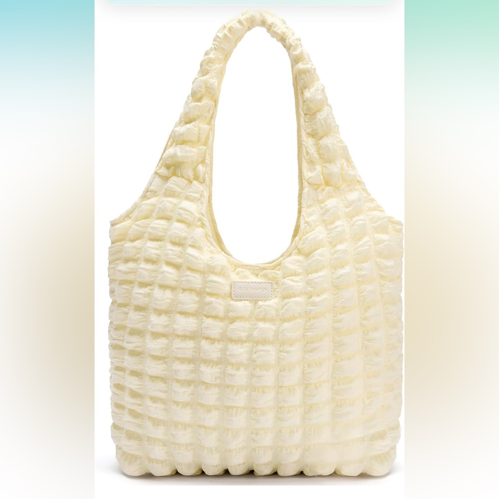 NWT BOSTANTEN Small Puffer Bag for Women Lightweight Hobo Handbag, Cream